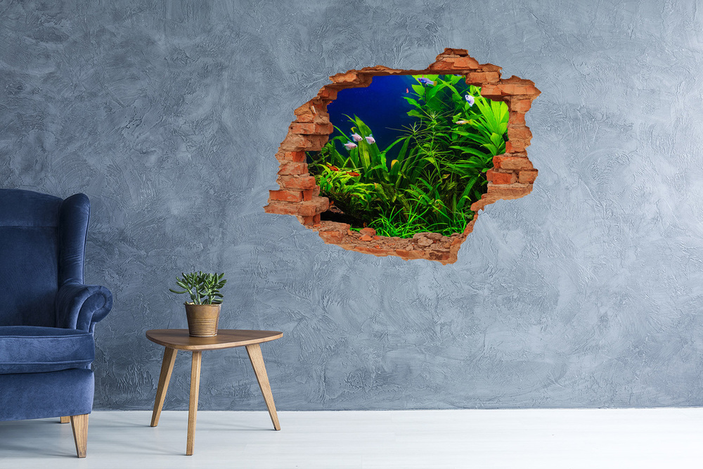 Dziura 3d w ścianie naklejka Ryby w akwarium