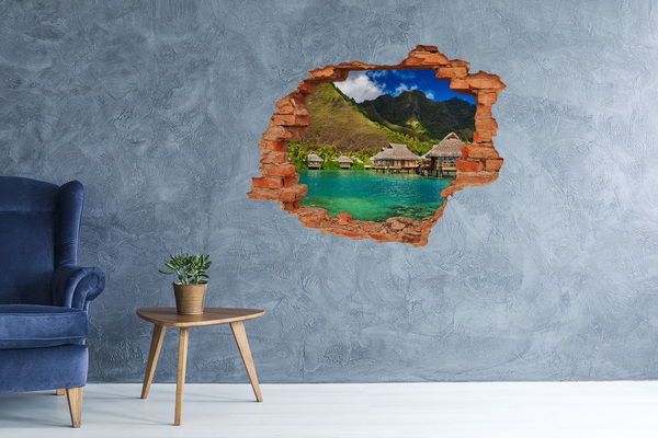 Dziura 3d w ścianie naklejka Bungalowy nad wodą