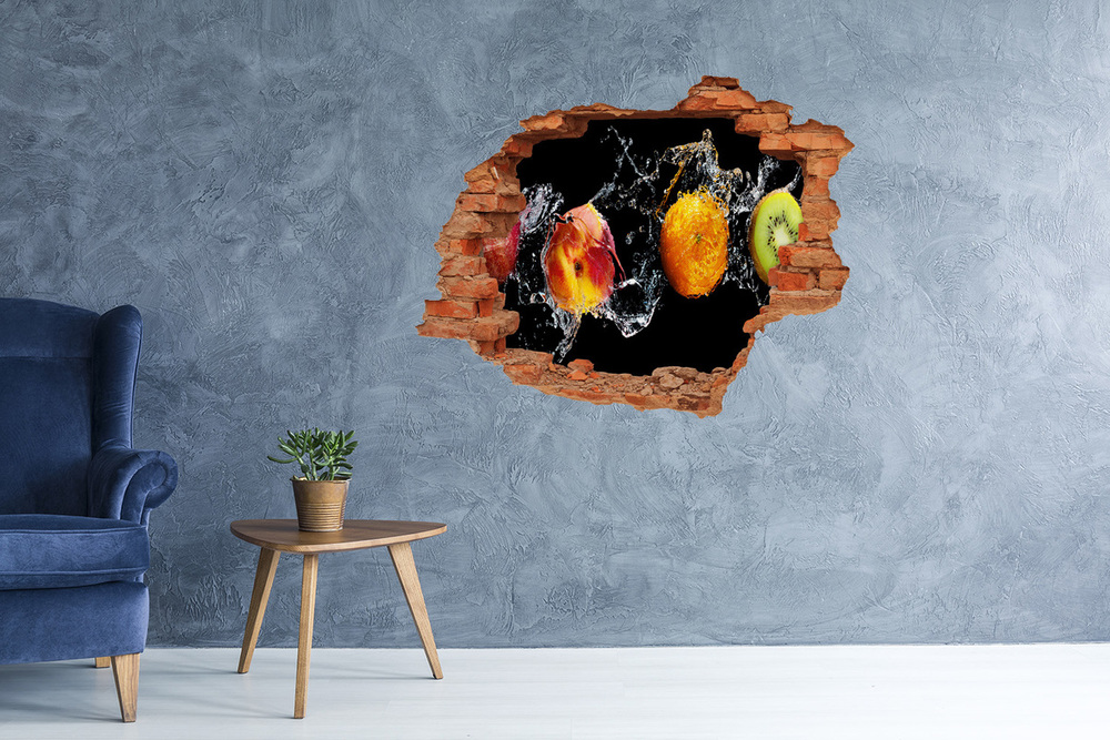 Naklejka 3D dziura na ścianę Owoce i woda