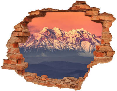 Dziura 3d w ścianie naklejka Wschód słońca Tatry