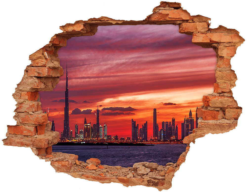 Fototapeta dziura na ścianę 3d Zachód słońca Dubaj