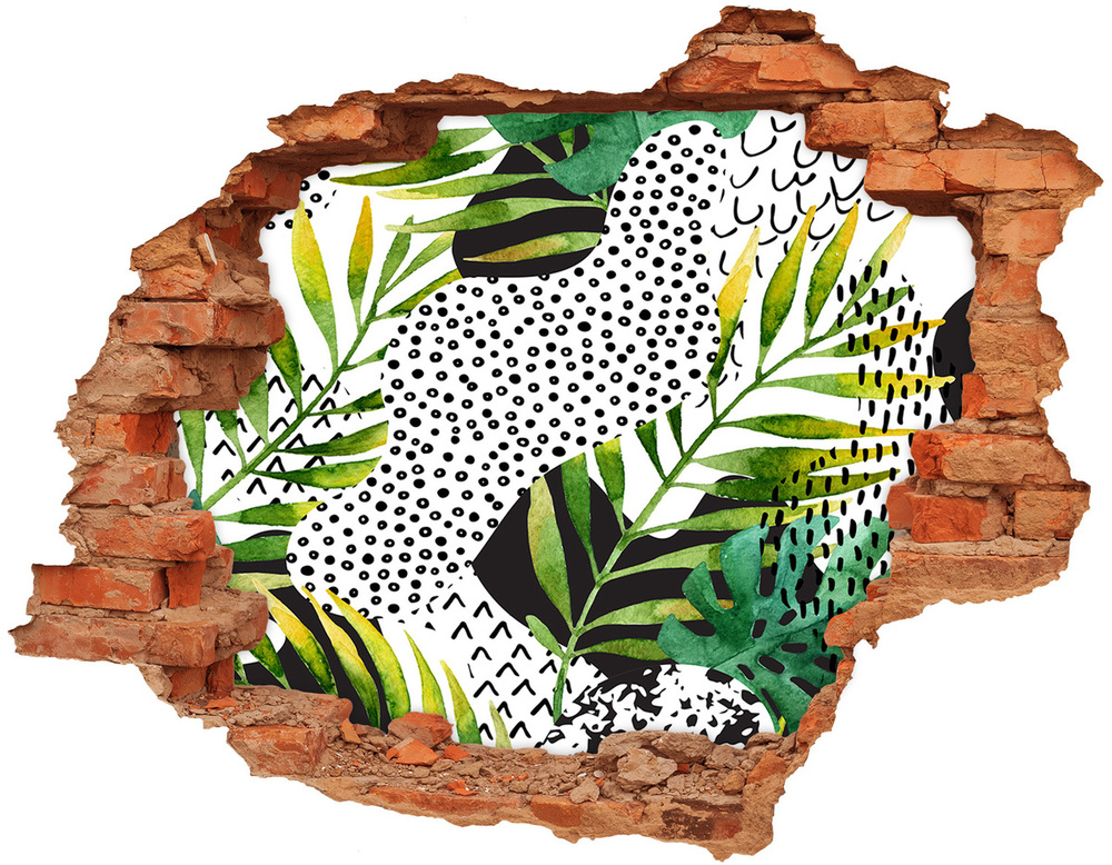 Naklejka 3D dziura beton Tropikalne liście