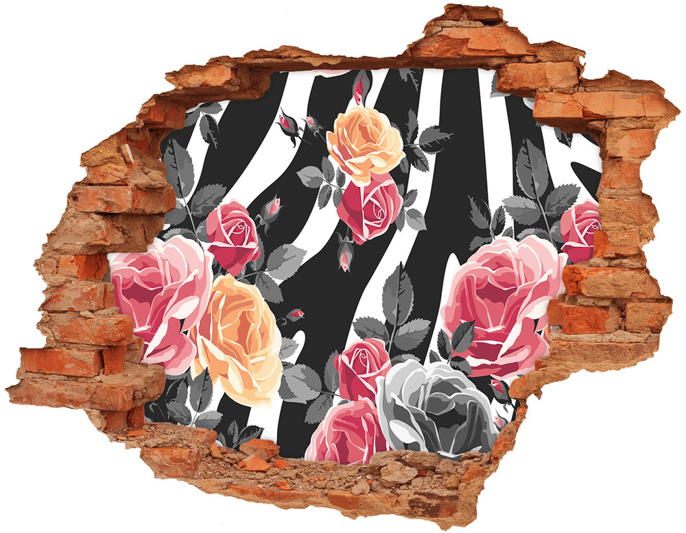 Naklejka 3D dziura na ścianę Róże w tle zebra