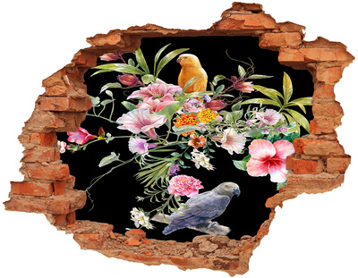 Dziura 3d fototapeta naklejka Kwiaty i ptaki