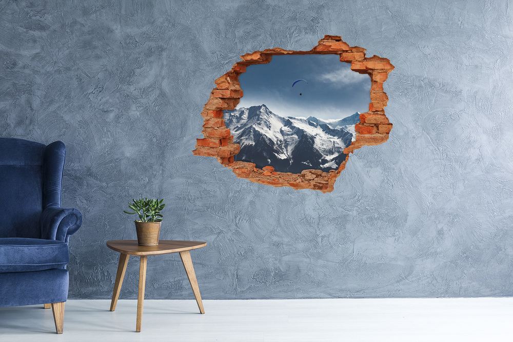 Dziura 3d w ścianie naklejka Paralotnie Alpy