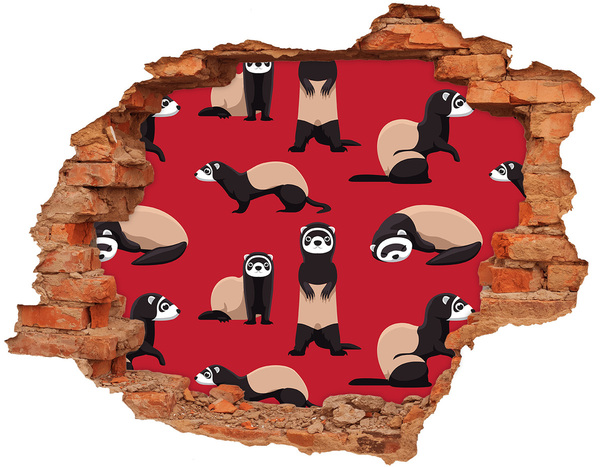 Dziura 3d fototapeta naklejka Funky Ferrets in a Wall Hole