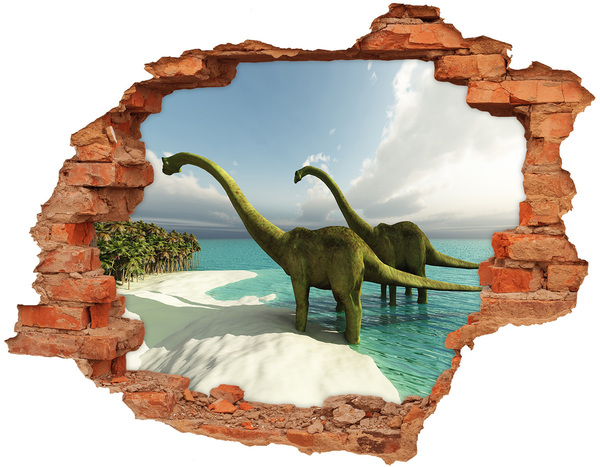 Dziura 3d fototapeta naklejka Dinozaury na plaży