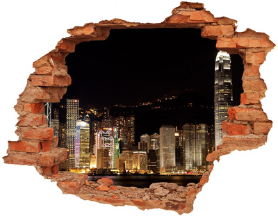 Fototapeta dziura na ścianę 3d Hongkong nocą