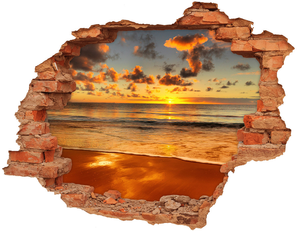 Dziura 3d w ścianie na ścianę Zachód słońca plaża
