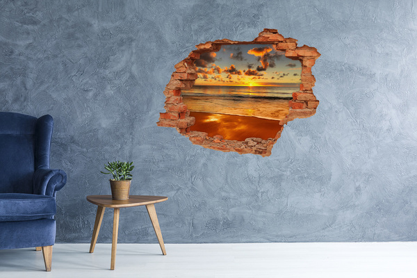 Dziura 3d w ścianie na ścianę Zachód słońca nad oceanem