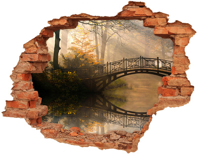 Dziura 3d w ścianie naklejka Stary most jesienią