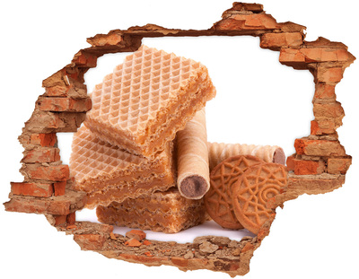 Naklejka 3D dziura na ścianę Słodkie Wafle w Dziurze