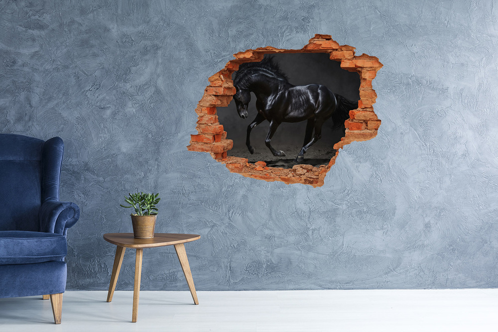 Dziura 3d fototapeta na ścianę Czarny koń