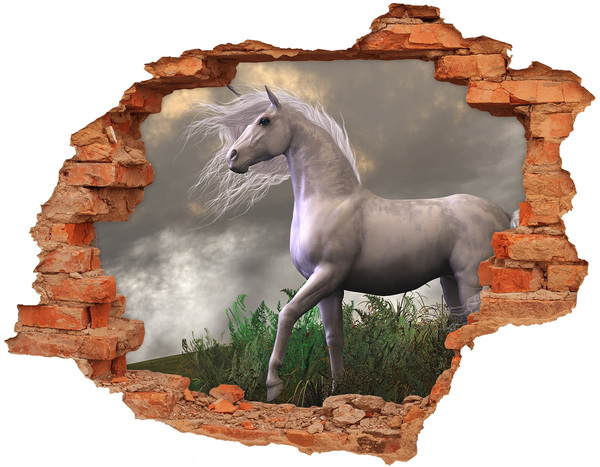 Dziura 3d fototapeta naklejka Szary jednorożec