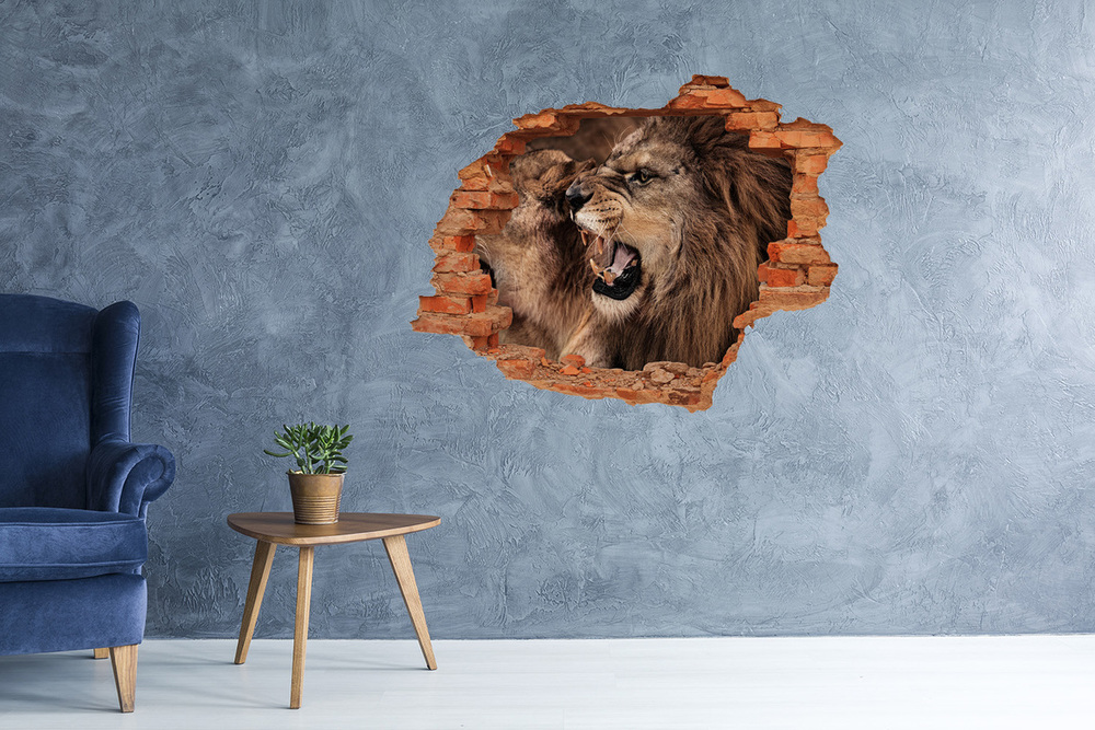 Dziura 3d fototapeta na ścianę Ryczące lwy
