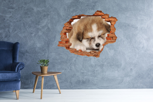 Dziura 3d fototapeta naklejka Szczeniak Akita