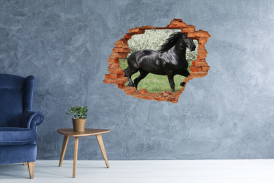 Dziura 3d fototapeta na ścianę Czarny koń kwiaty