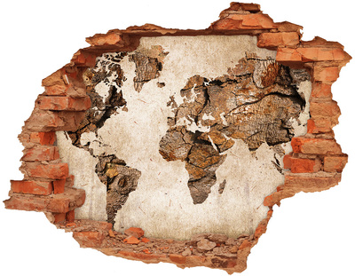 Samoprzylepna dziura na ścianę Mapa świata drewno