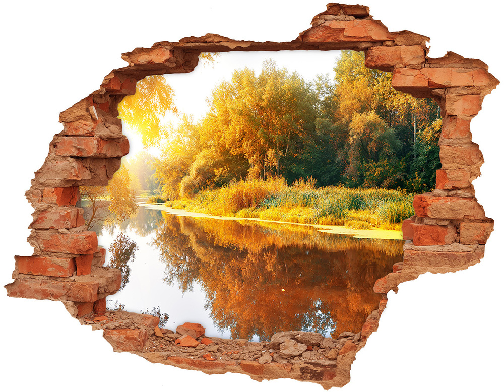 Dziura 3d w ścianie na ścianę Rzeka jesienią