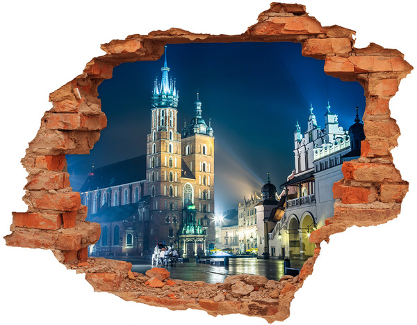 Fototapeta dziura na ścianę 3d Kraków nocą