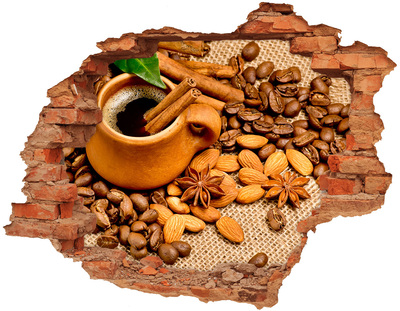 Naklejka 3D dziura na ścianę Kawowa uczta w dziurze w ścianie