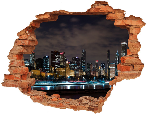 Fototapeta dziura na ścianę 3d Chicago nocą