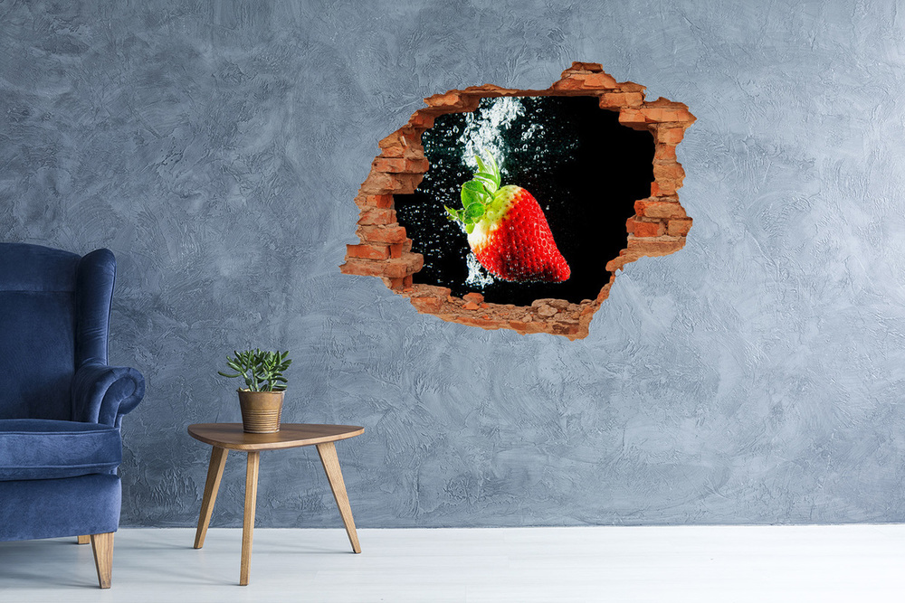 Naklejka 3D dziura na ścianę Truskawka pod wodą