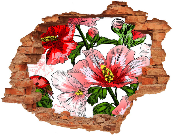 Naklejka 3D dziura na ścianę beton Hibiskus