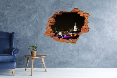 Fototapeta dziura na ścianę 3d Nocny widok Londynu przez dziurę w ścianie