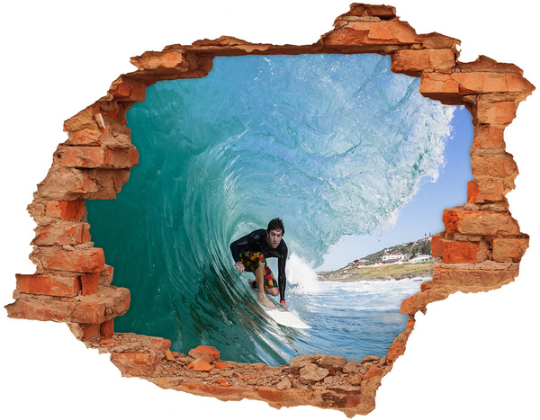 Fototapeta dziura na ścianę 3d Surfer na fali