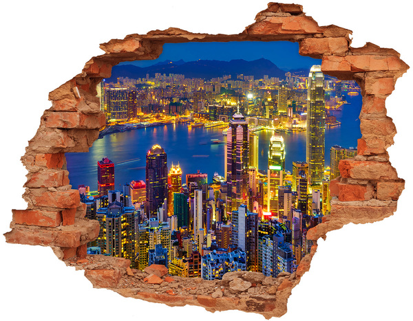 Fototapeta dziura na ścianę 3d Hongkong nocą