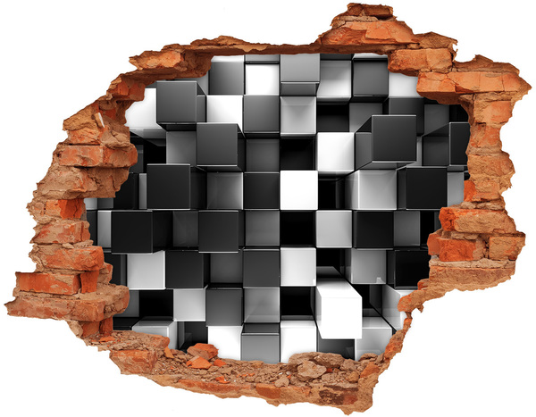 Dziura 3d fototapeta na ścianę Czarno-białe sześciany w ścianie