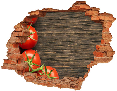 Naklejka 3D dziura Pomidory na drewnie