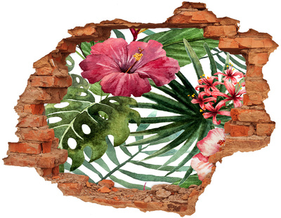 Naklejka 3D dziura na ścianę Tropikalne kwiaty