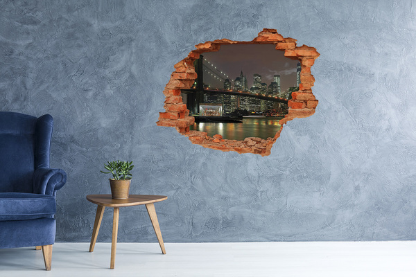 Fototapeta dziura na ścianę 3d Nowy Jork nocą przez dziurę w ścianie