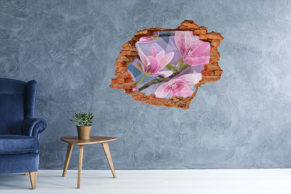 Okleina 3D dziura na ścianę Różowa magnolia
