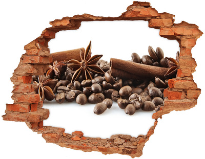 Naklejka dziura na ścianę Ziarna kawy cynamon