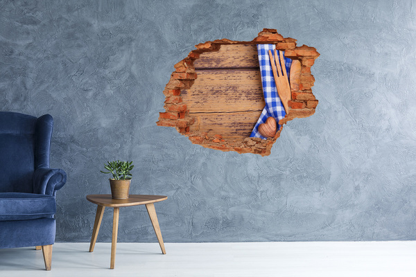 Fototapeta dziura na ścianę Drewniane sztućce