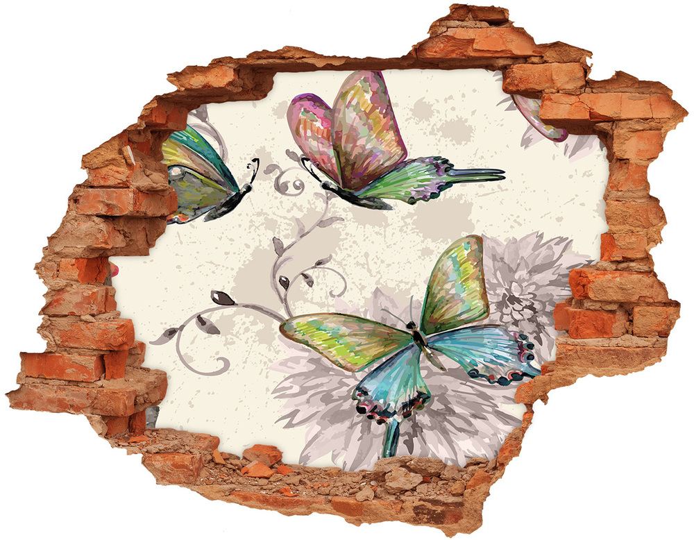 Dziura 3d foto tapeta naklejka Motyle i kwiaty