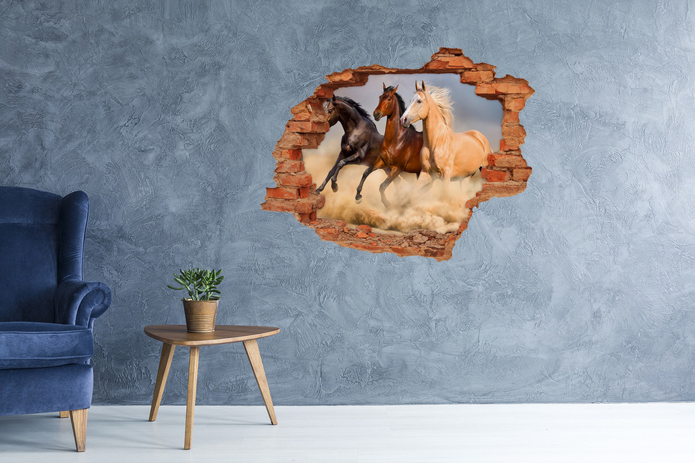 Dziura 3d foto tapeta naklejka Konie w galopie