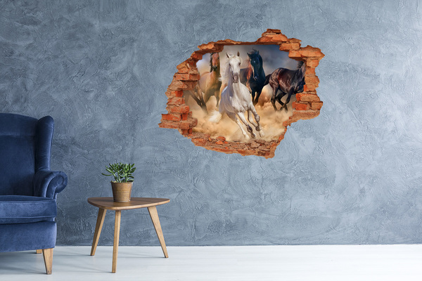 Fototapeta dziura na ścianę 3d Galloping Horses Through the Wall