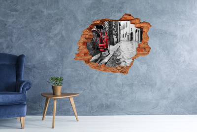 Dziura 3d foto tapeta naklejka Czerwony rower w urokliwej uliczce