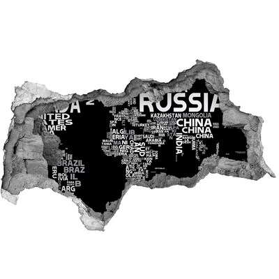 Samoprzylepna dziura na ścianę Mapa świata napisy