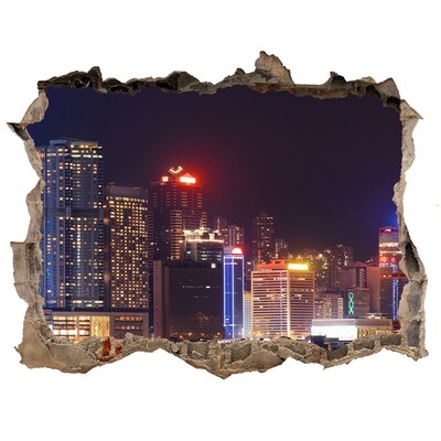 Fototapeta dziura na ścianę Hongkong nocą