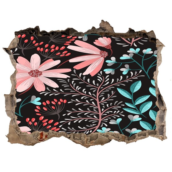 Fototapeta dziura na ścianę Kwiatowy wzór na czarnym tle