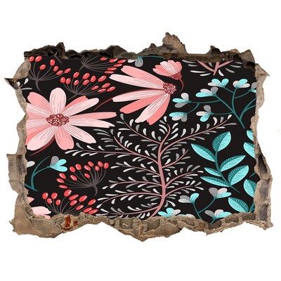 Fototapeta dziura na ścianę Kwiatowy wzór na czarnym tle