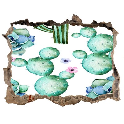 Naklejka 3D dziura na ścianę beton Kaktusy w dziurze w ścianie