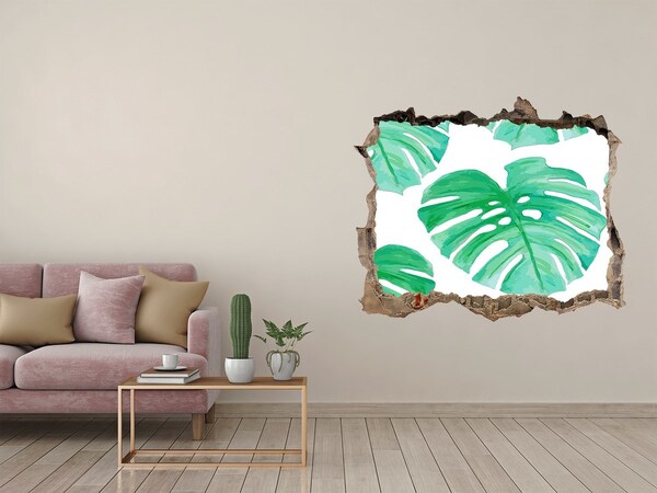Naklejka 3D dziura na ścianę beton Monstera