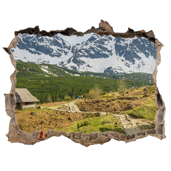 Dziura 3d w ścianie na ścianę Górski krajobraz z wioską