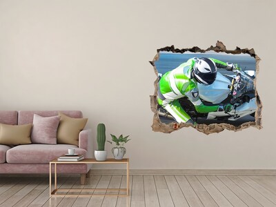 Fototapeta dziura na ścianę 3d Motocyklowy wyścig w akcji